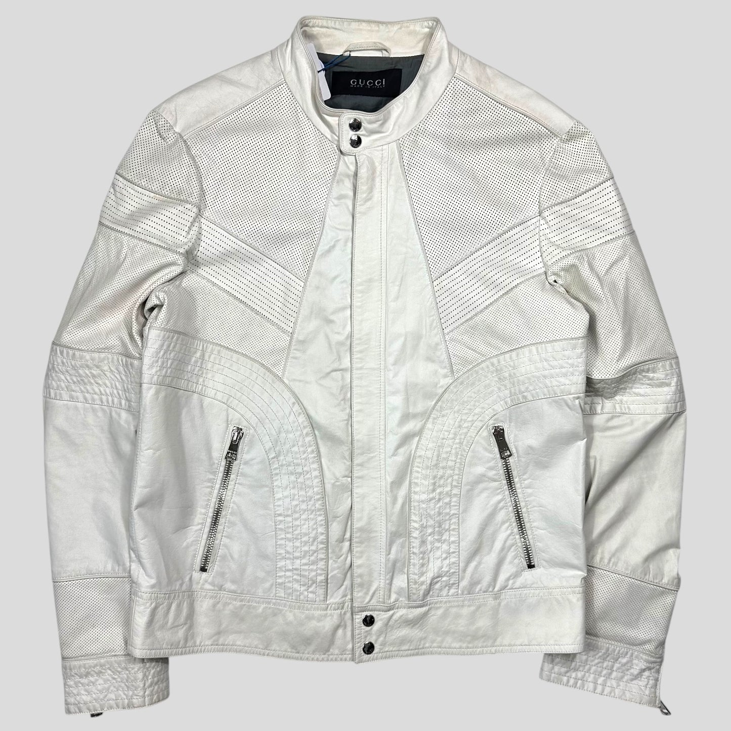 Gucci 2010 Nappa Leather Café Racer Perforated Panelled Biker Jacket - IT54 (L)