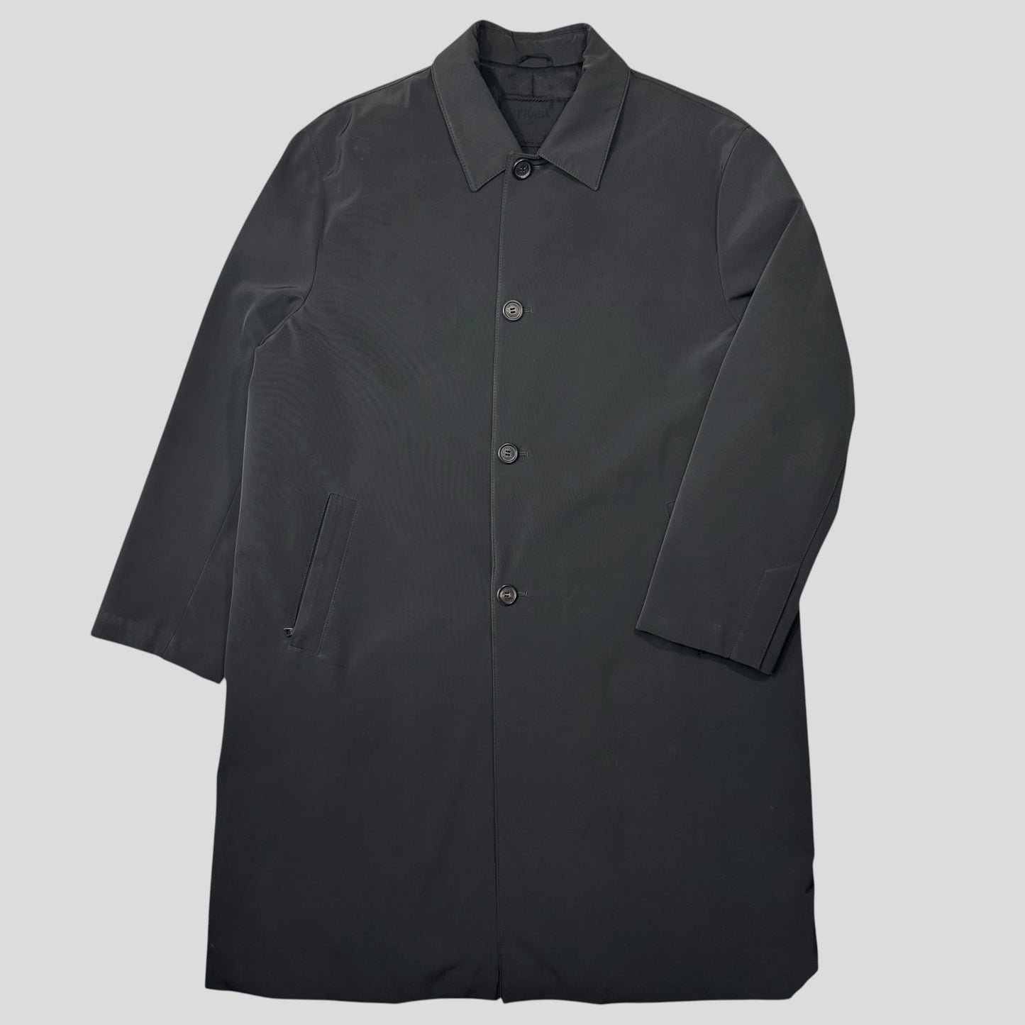 Prada AW00 Soft Touch Technical Polyester Grey Trench Coat - M/L