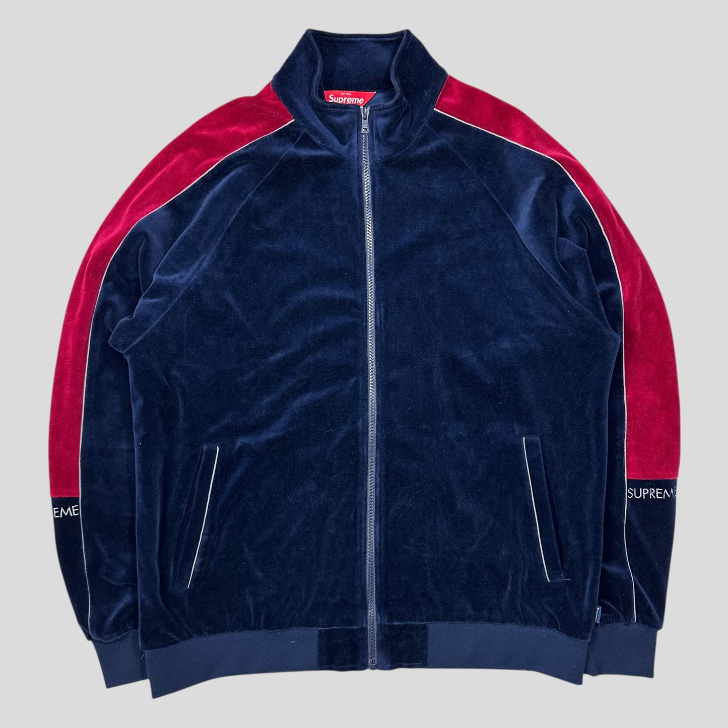 Supreme FW18 Velour Blue and Pink Piped Tracksuit Set - M/L