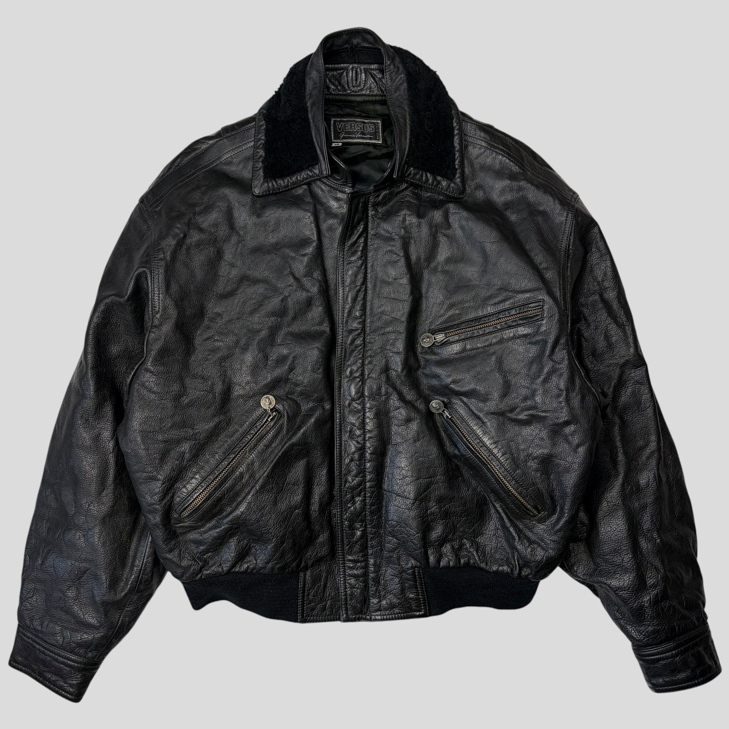 Gianni Versace 90’s Versus Leather Sherpa Flight Jacket - M/L
