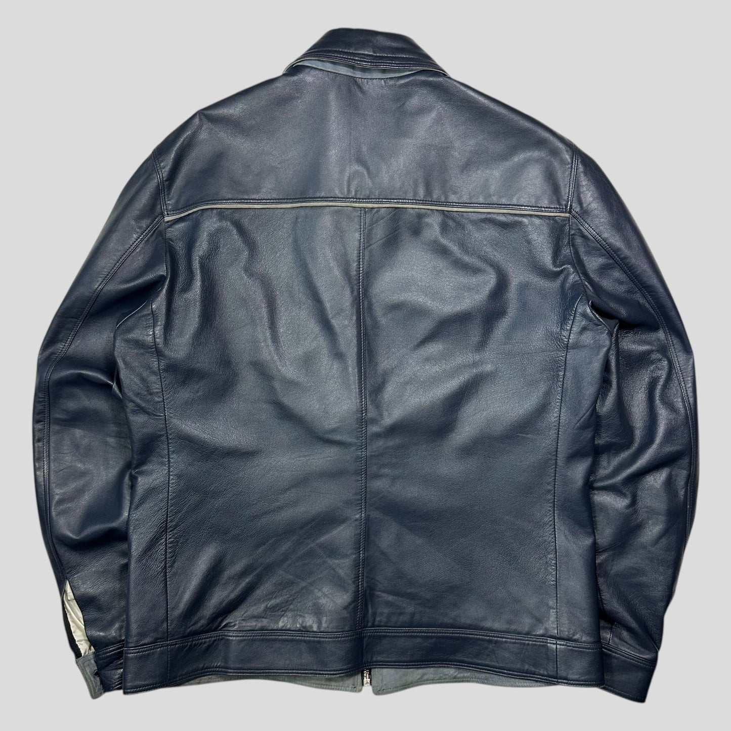 Versace 90’s Classic Premium Blue Leather Piped Moto Jacket - M