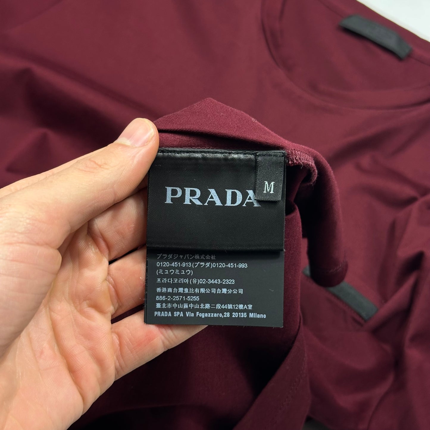 Prada 2018 Burgundy Soft Cotton Pocket Logo T-shirt - M
