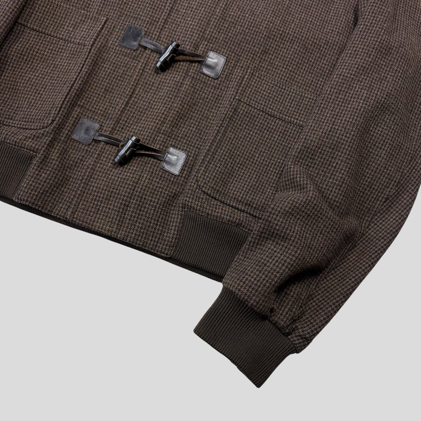 Miu Miu 00’s Herringbone Wool Cropped Duffle Toggle Jacket - IT52
