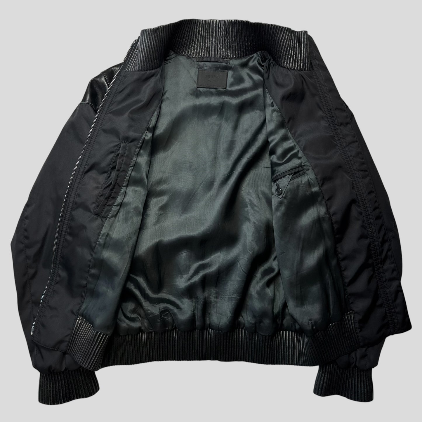 Prada Milano 2007 Gabardine Nylon + Leather Bomber Jacket - IT52 (L)