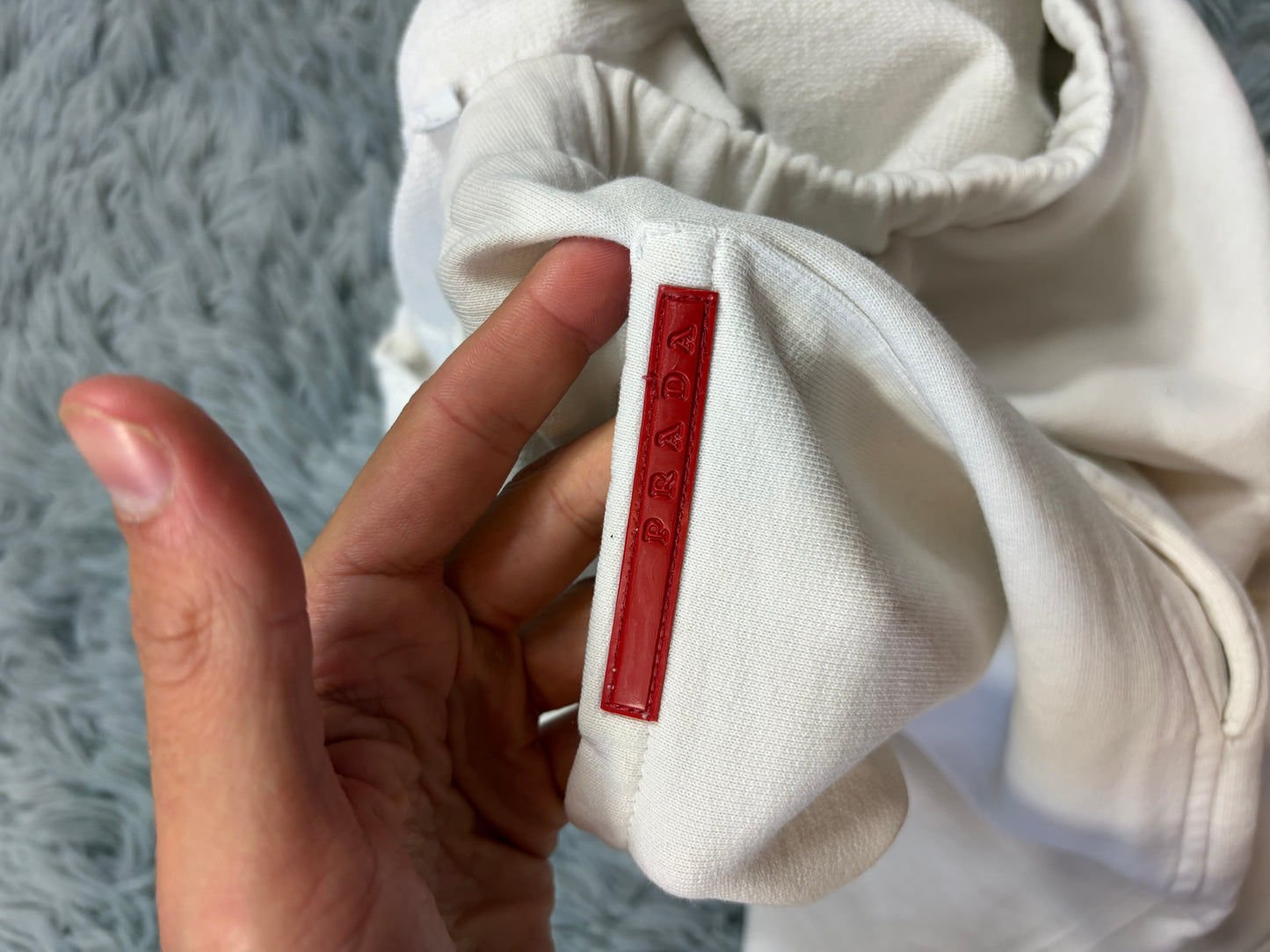 Prada Sport 2010 Red Tab Baggy White Cotton Jogger Shorts - L