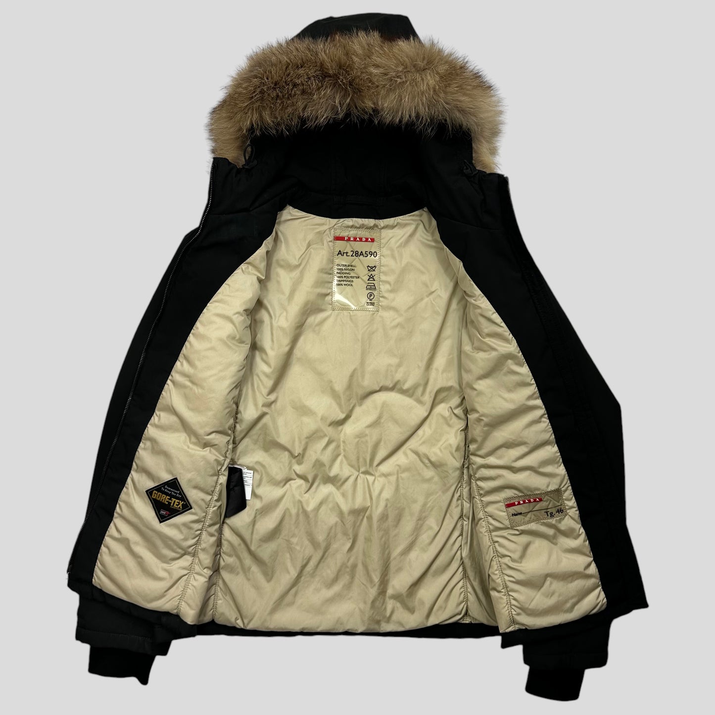 Prada Sport 2006 Fox Fur Goretex Belted Technical Jacket - IT46