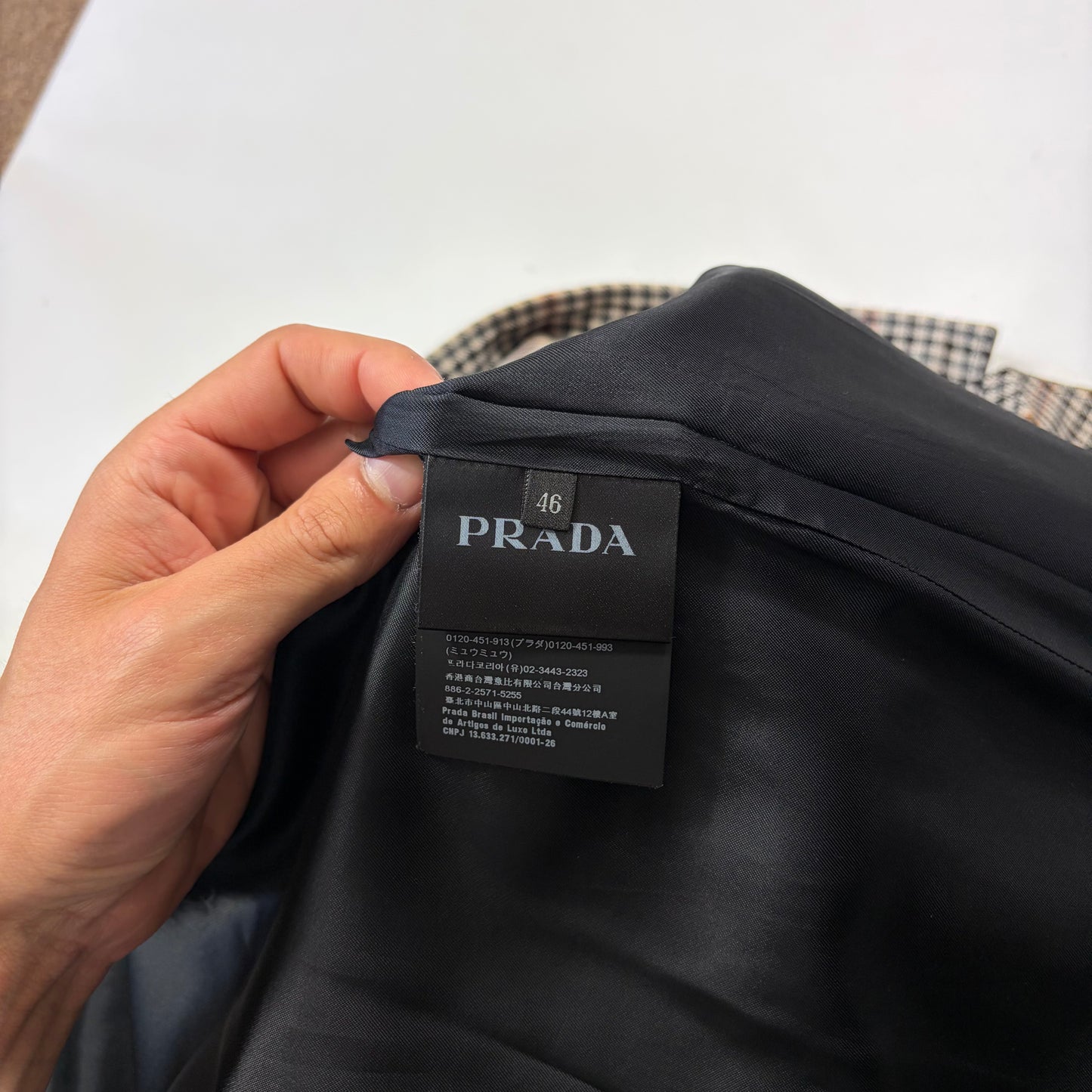 Prada 2020 Plaid Houndstooth Impermeable Virgin Wool Car Coat  - M