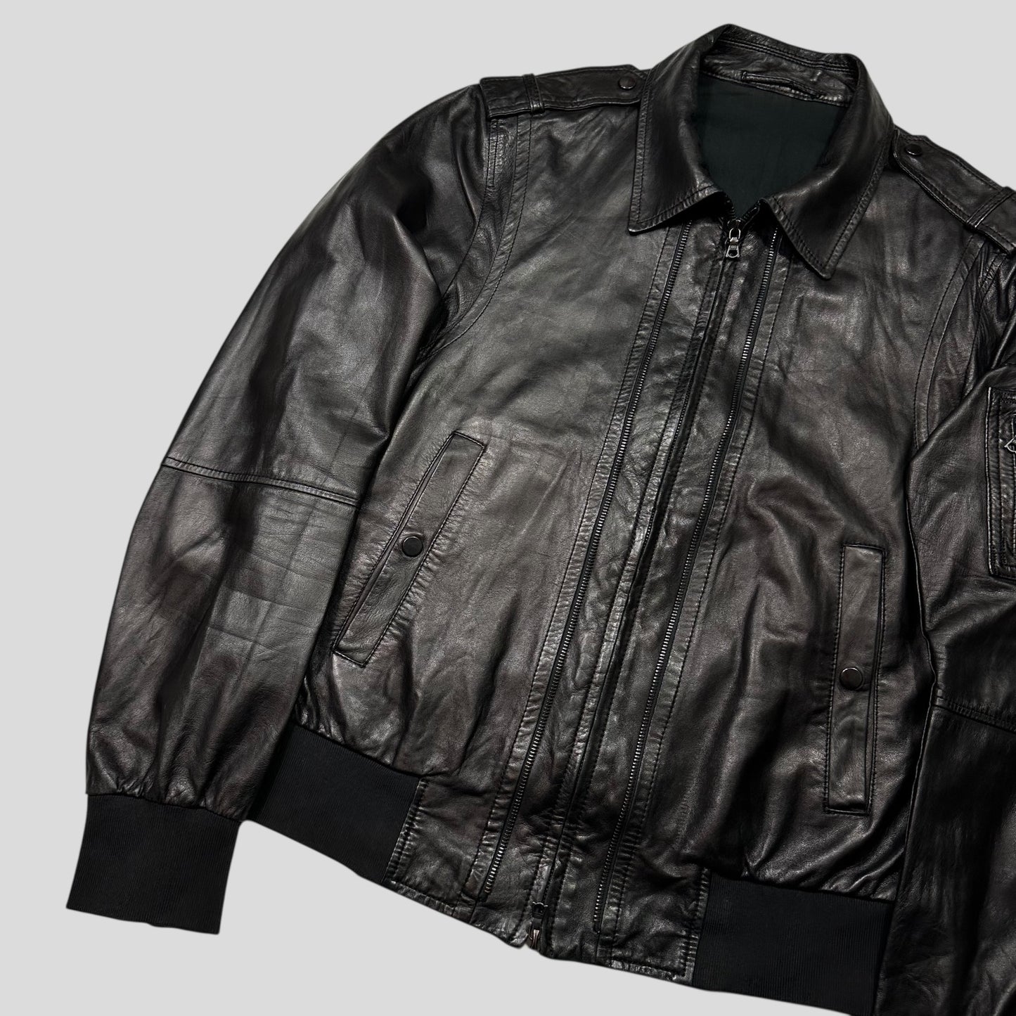Neil Barrett 00’s Multi Zip Detailed Leather Flight Jacket - M