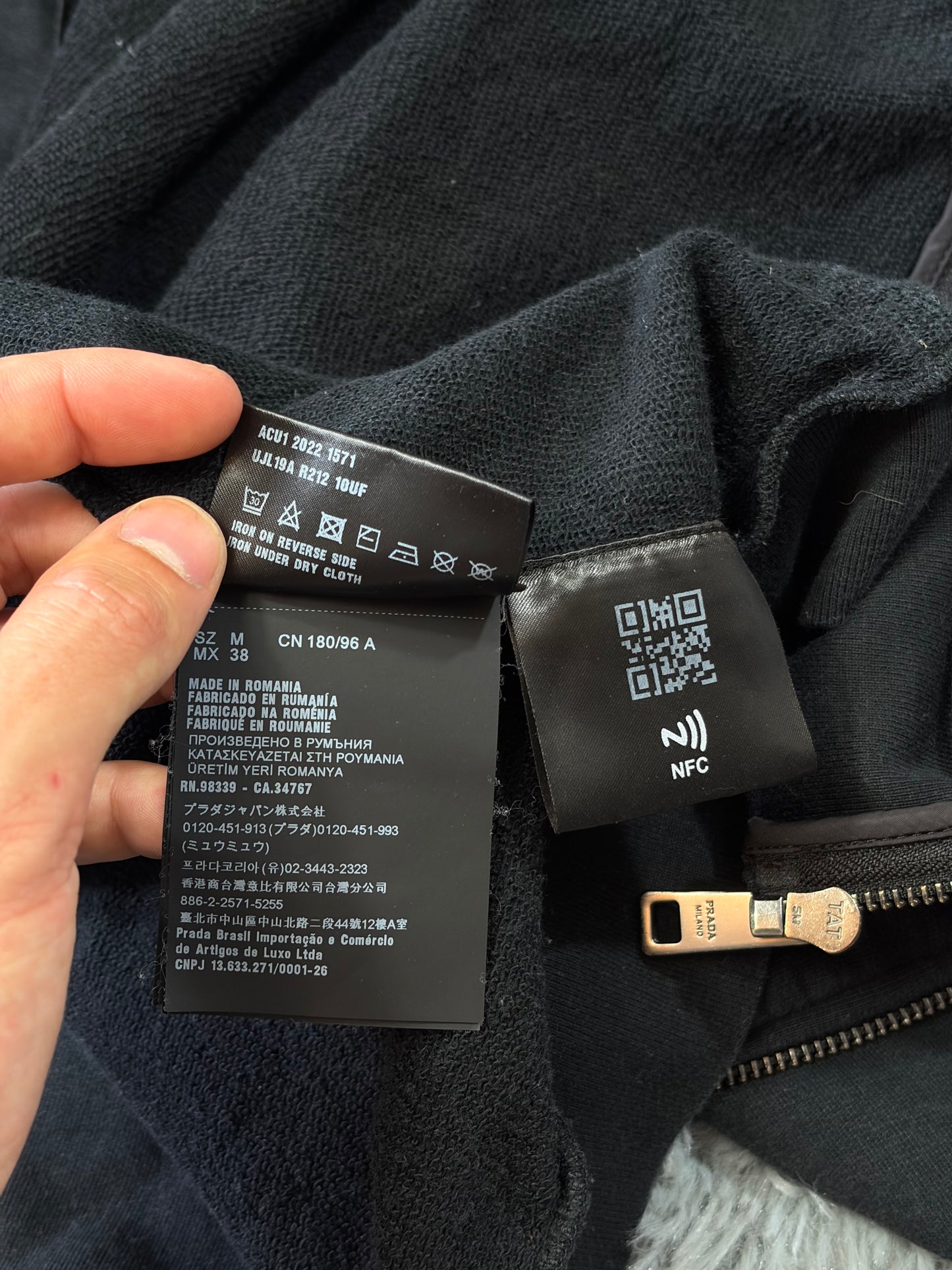 Prada 2022 Triangle Graphic Logo Nylon Panelled Hoodie Jacket - M