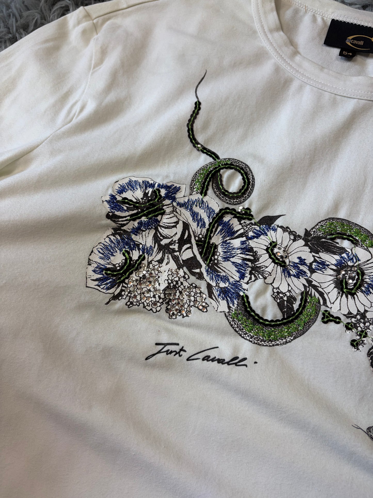 Just Cavalli 00’s Sequin Serpent Embroidered T-shirt - M