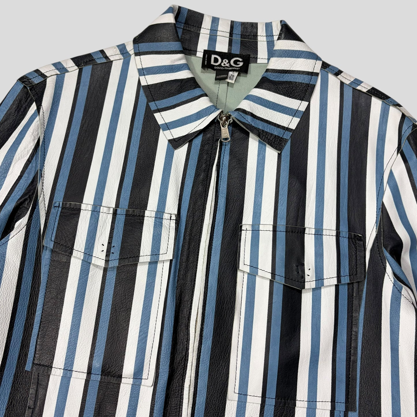 Dolce & Gabbana 00’s Leather Striped Blouson Work Jacket - M