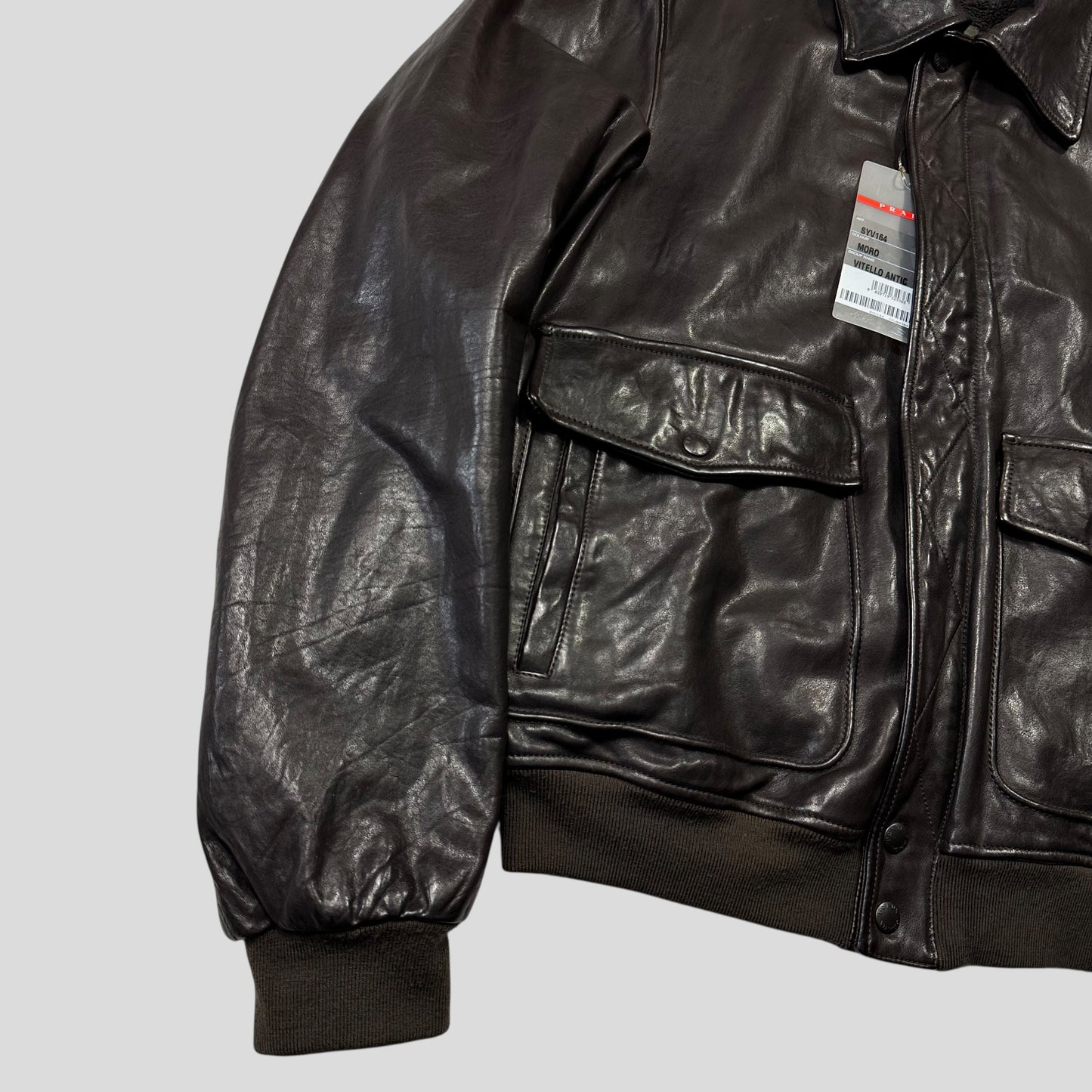 Prada Sport 2007 Leather Logo Antique Finish 2 in 1 Sherpa Flight Jacket - IT50 (M)