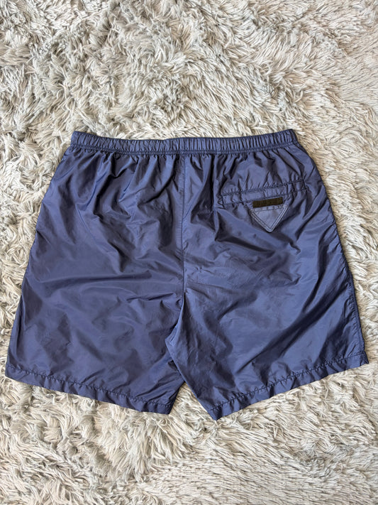 Prada Milano 2018 Triangle Double Logo Blue Nylon Shorts - IT46