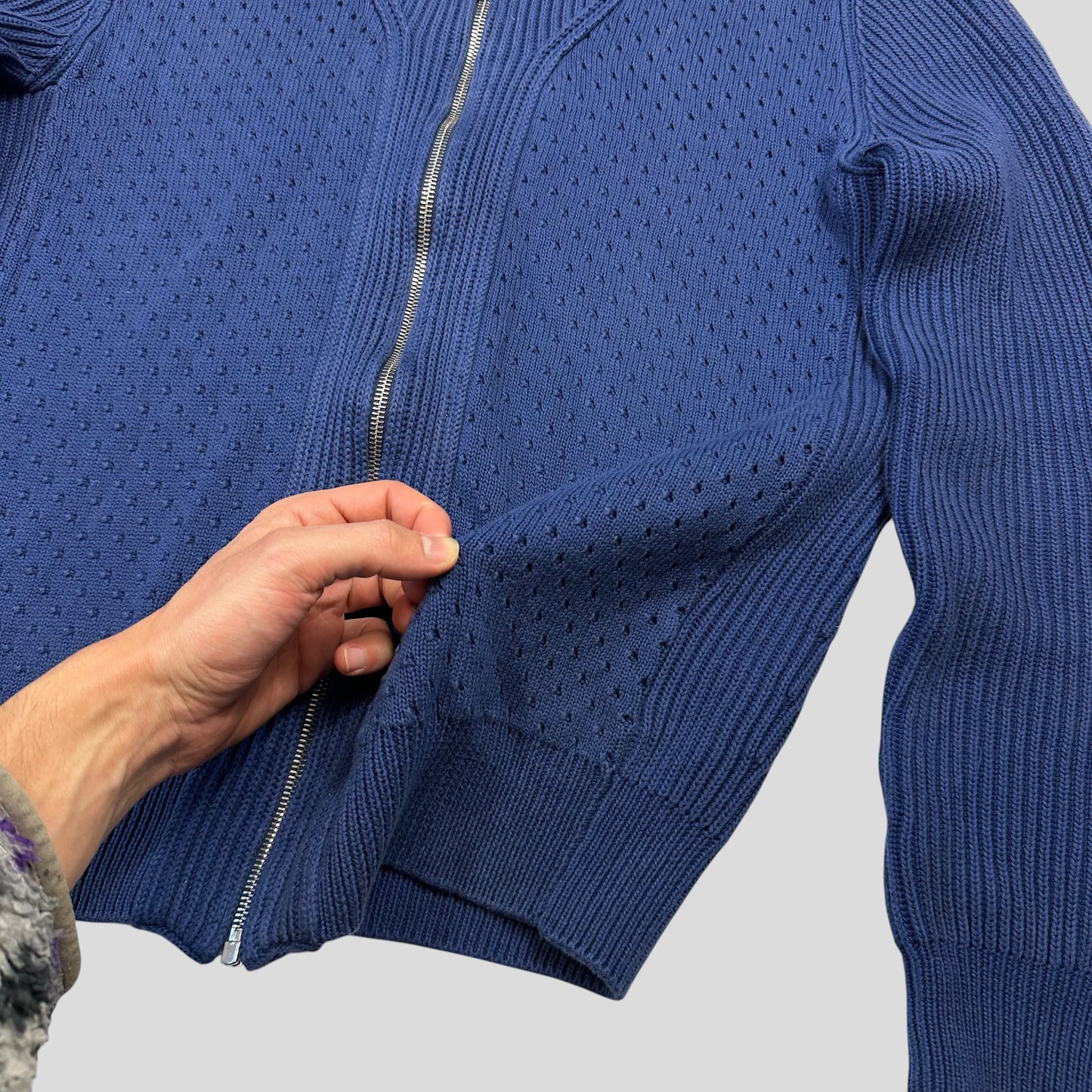 Prada Milano 2018 Perforated Heavy Cable Knit Cardigan Jacket - M