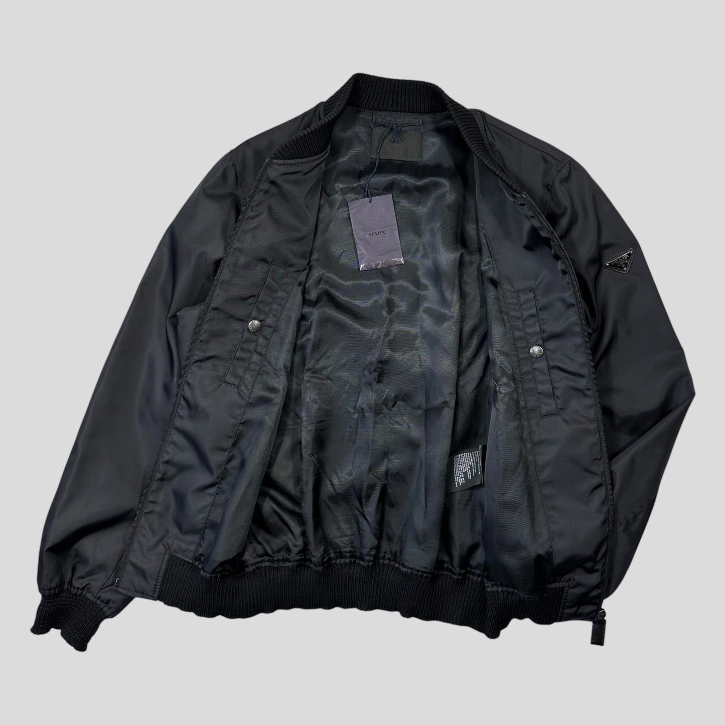 Prada Milano 2018 Black Gabardine Nylon Triangle Bomber - M