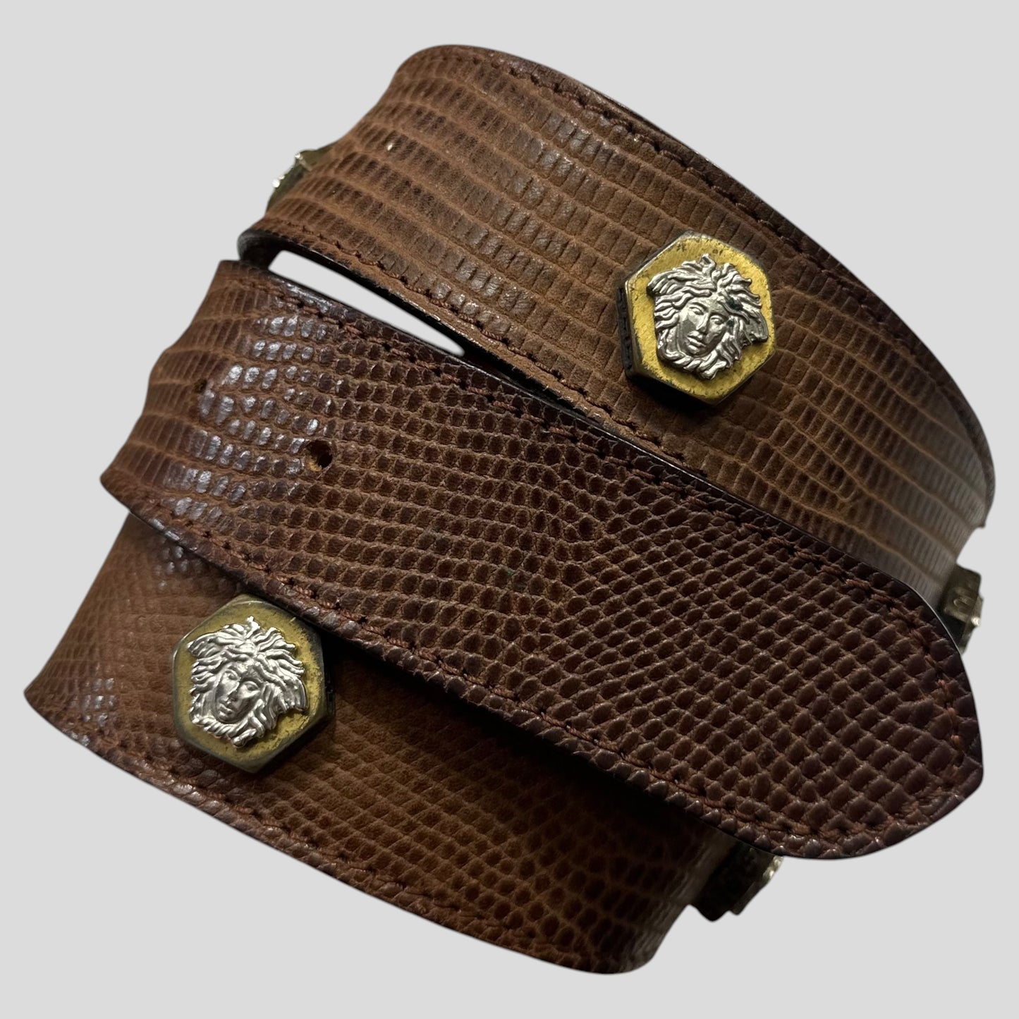 Gianni Versace 1994 Lizard Leather Medusa Bolt Stud Belt