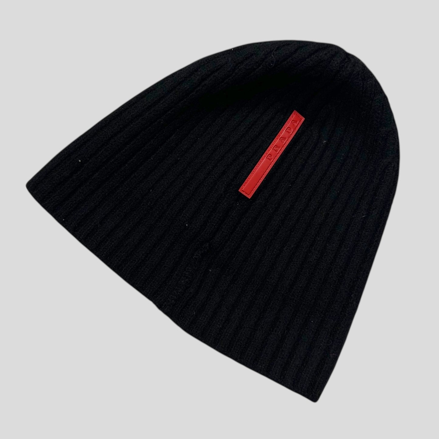 Prada Sport 2009 Black Ribbed Wool Fisherman’s Beanie - M