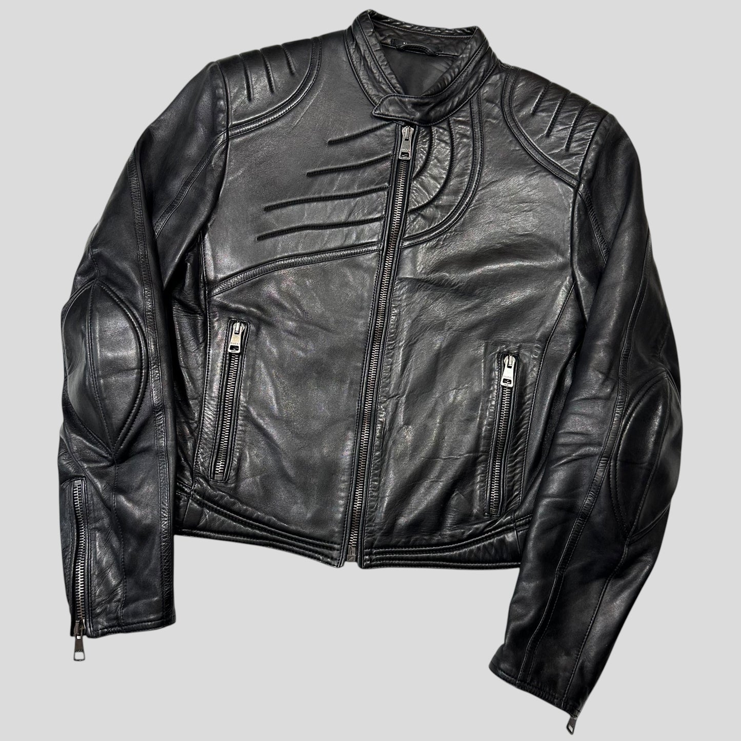 Gucci by Tom Ford AW00 Runway Spiral Leather Padded Moto Jacket - IT50