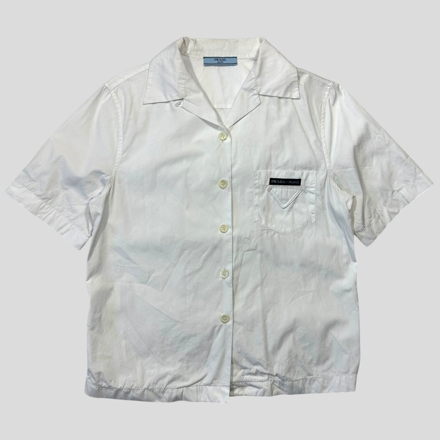 Prada Milano 2019 Camp Collar Triangle Logo Boxy Shirt - IT38