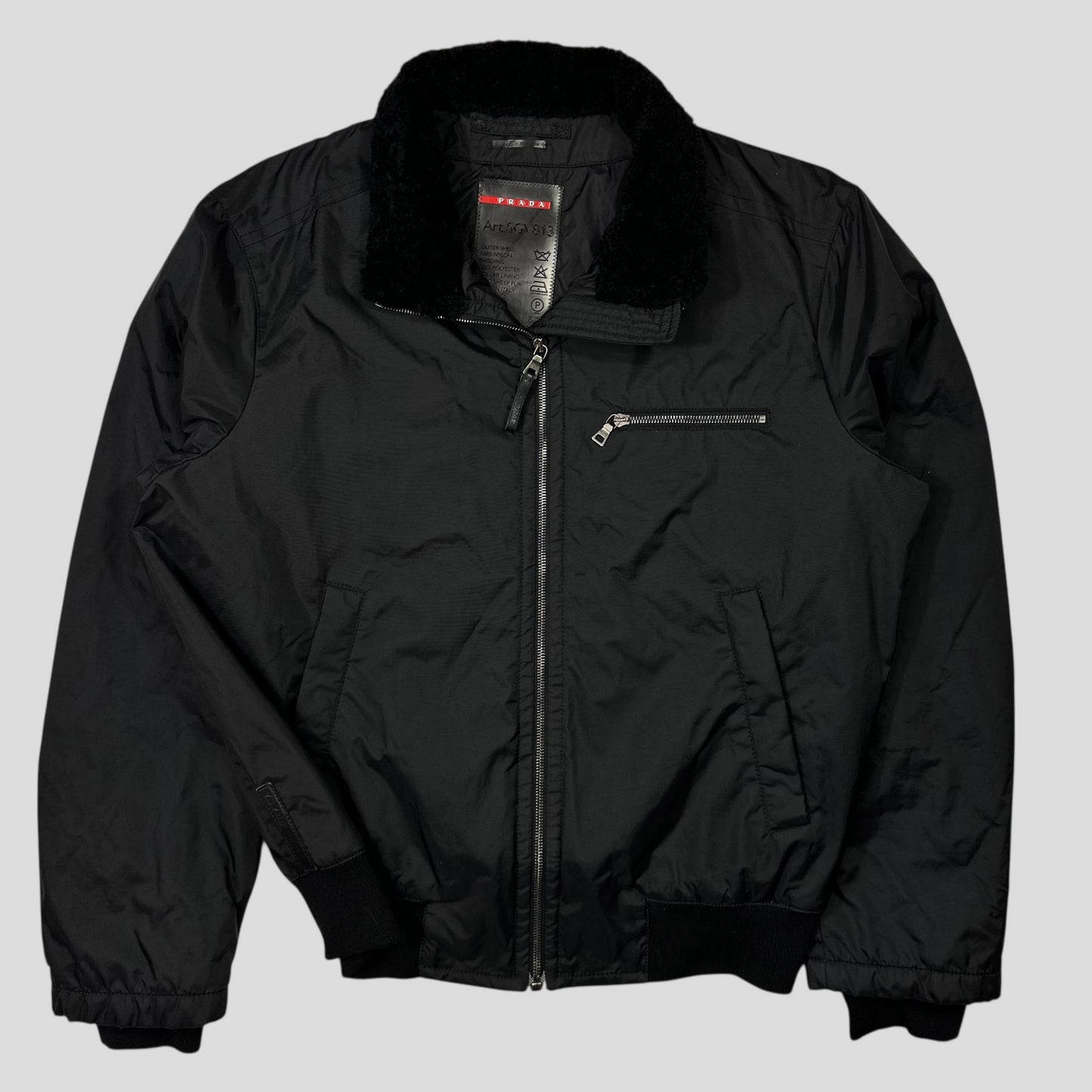 Prada Sport 2006 Shearling & Leather Nylon Canvas Flight Jacket - IT56 (L/XL)