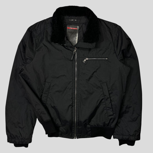 Prada Sport 2006 Shearling & Leather Nylon Canvas Flight Jacket - IT56 (L/XL)