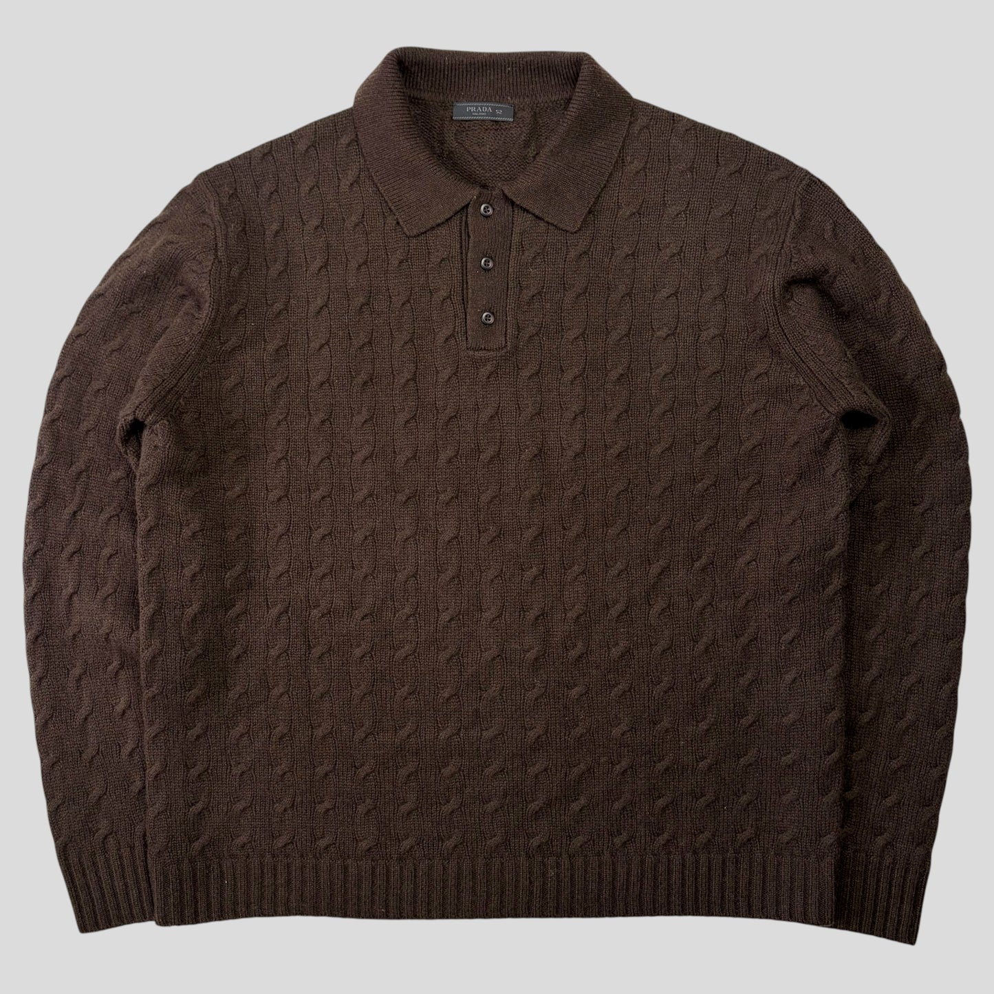Prada 2024 Triangle Logo Cashmere Collared Cable-knit - L/XL