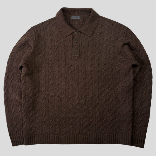 Prada 2024 Triangle Logo Cashmere Collared Cable-knit - L/XL