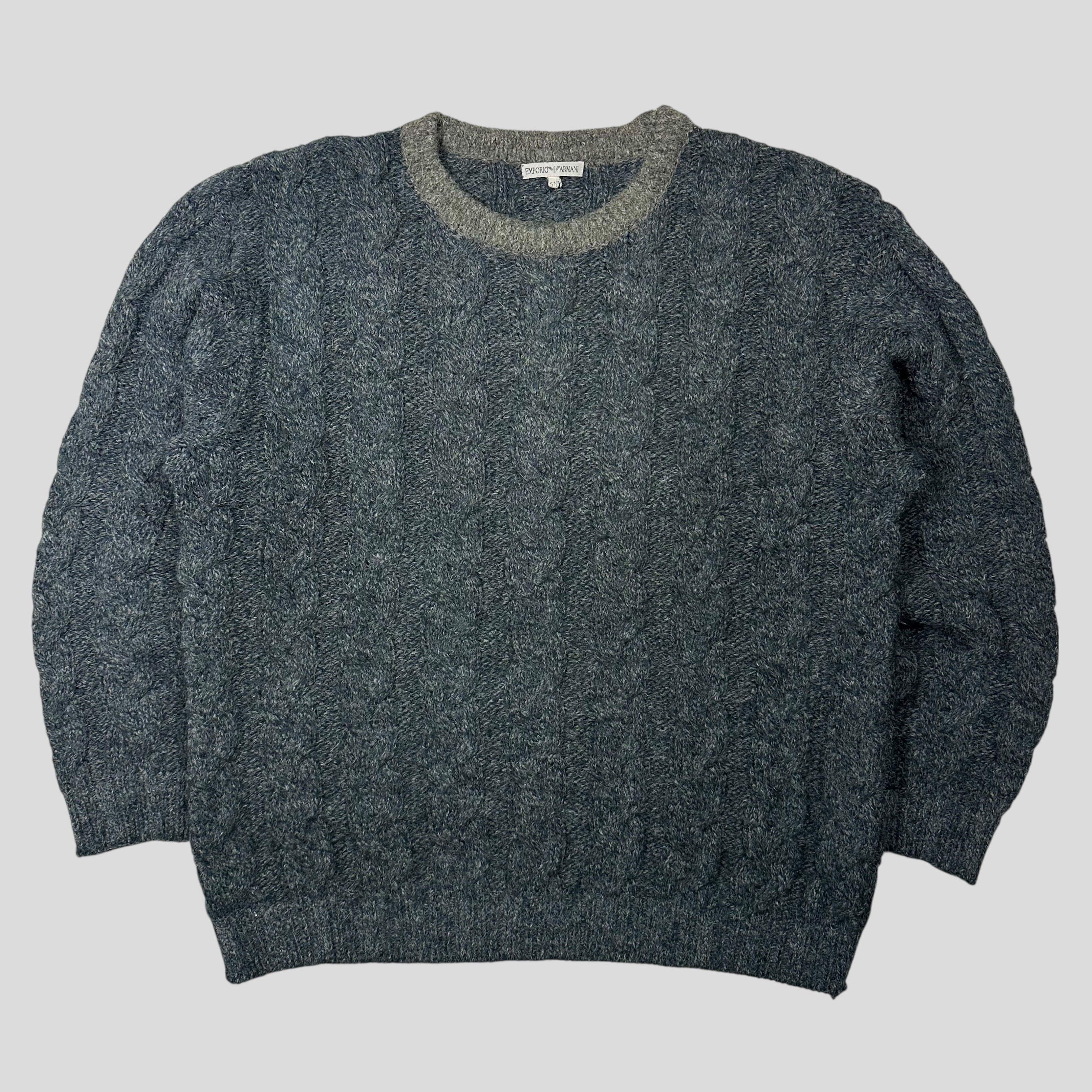Emporio Armani 80's Alpaca Wool Cable Knit Jumper - L – Warmwaves