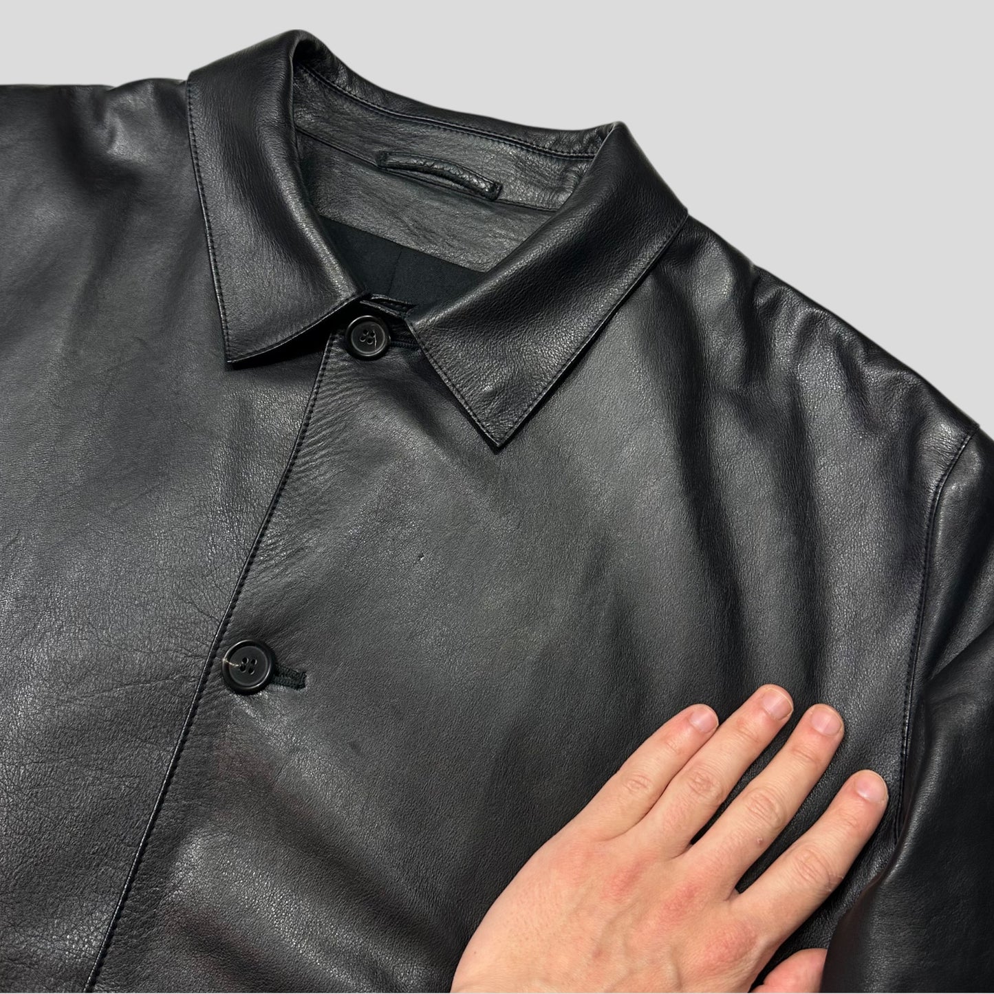 Prada Milano FW 1998 Runway Leather & Wool Lined Car Jacket - IT54