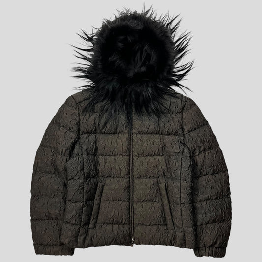 Prada 2014 Extreme Fur Hooded Silk & Wool Textured Puffer Jacket - IT44 (S)