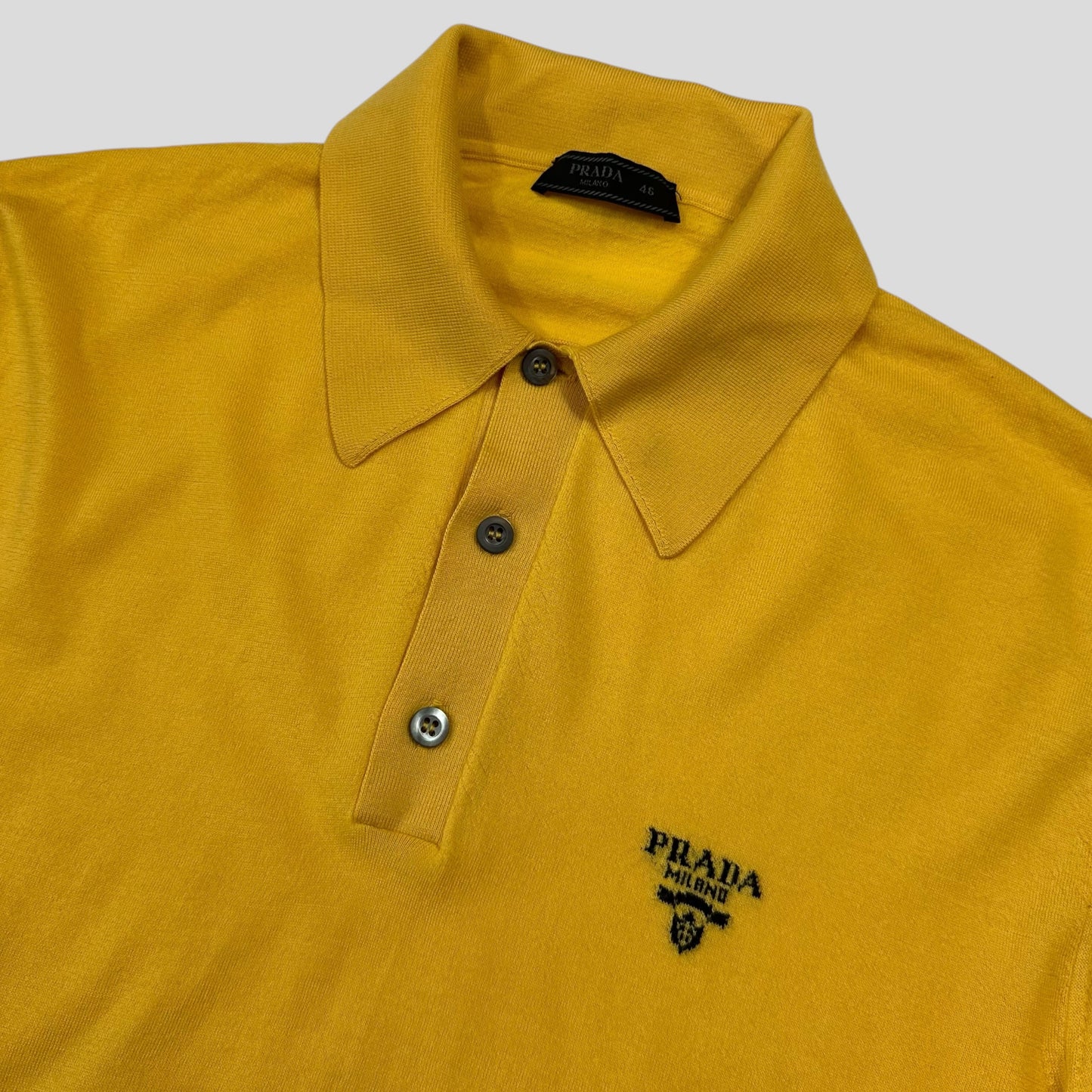 Prada Milano 2022 Yellow Virgin Wool Light Collared Logo Knit - S/M