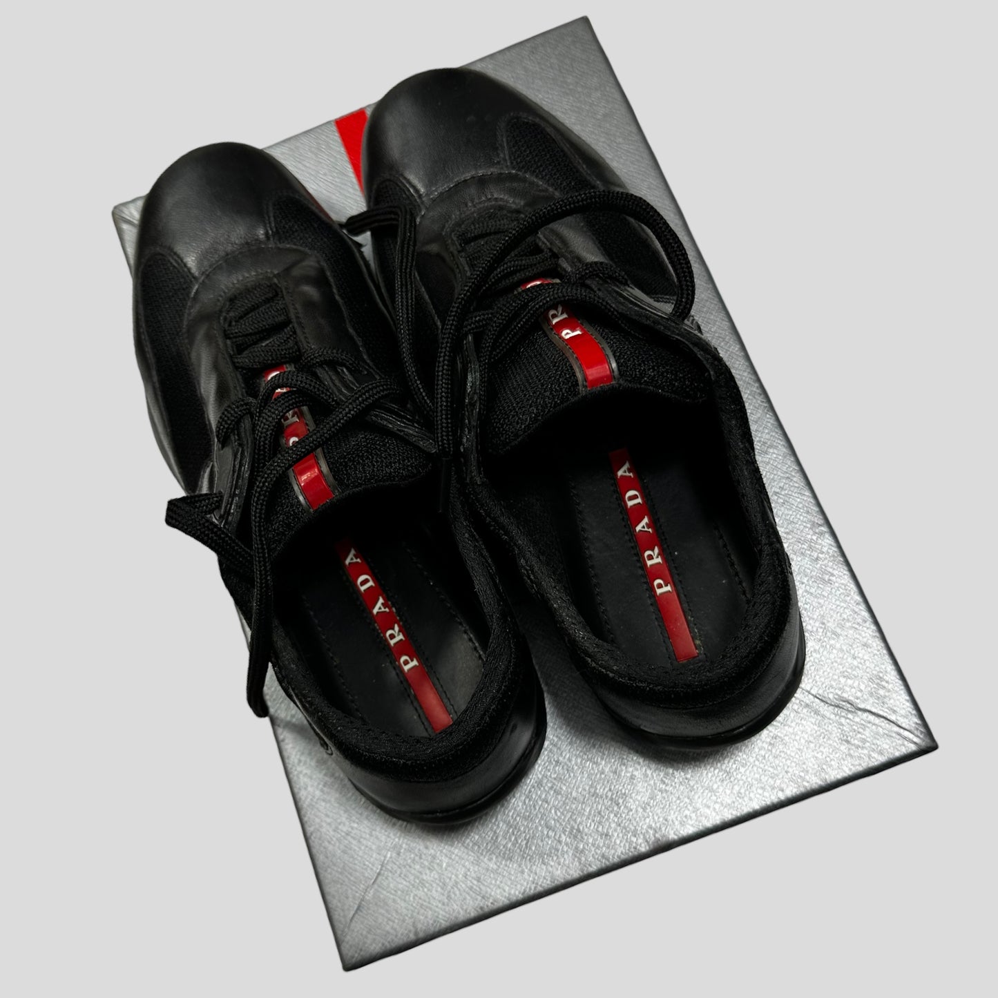 Prada Americas Cups Triple Black Leather - UK4