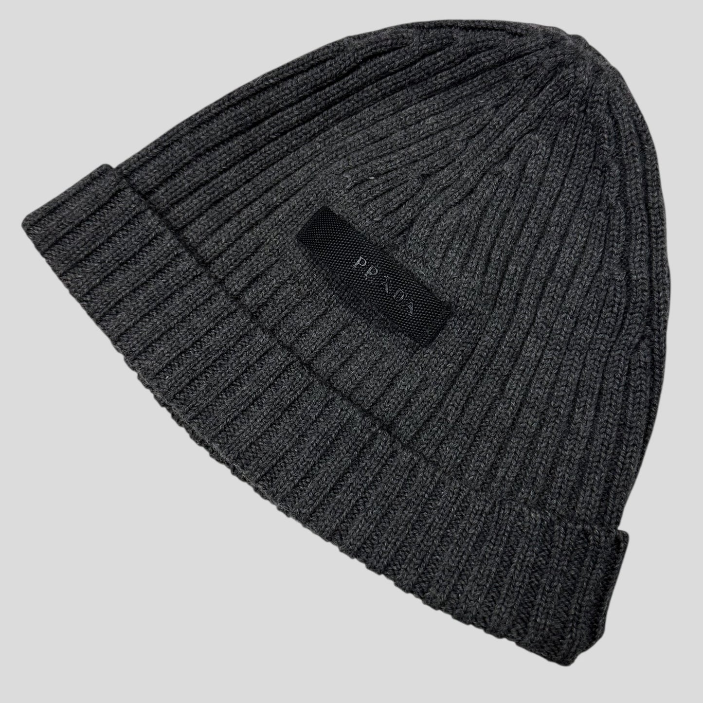 Prada Sport 2007 Carbon Logo Grey Wool Beanie - OS