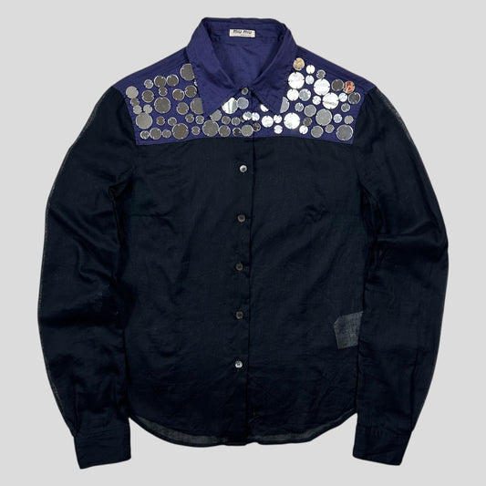 Miu Miu SS05 Mirror Appliqué Sheer Cotton Bi-colour Shirt - IT44 (M)