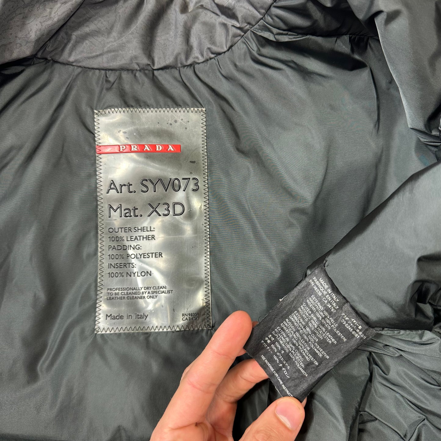 Prada Sport 00’s Leather + Nylon 3D Panelled Puffer Jacket - M/L