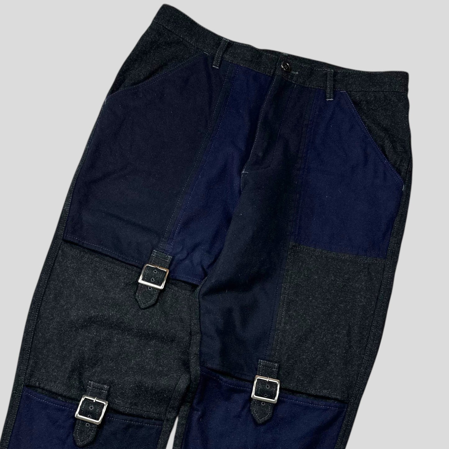 CDG SHIRT 00’s Buckle Patchwork Panelled Wool Trousers - L