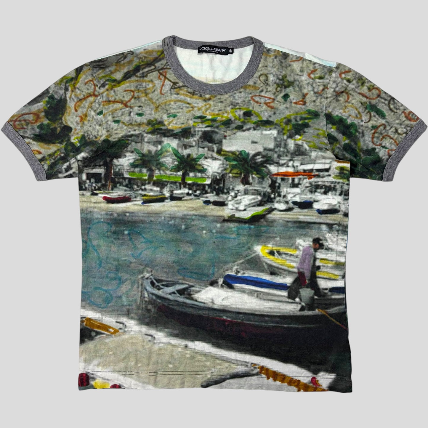 Dolce & Gabbana SS15 Idyllic Beach Watercolour Print Ringer T-shirt - M