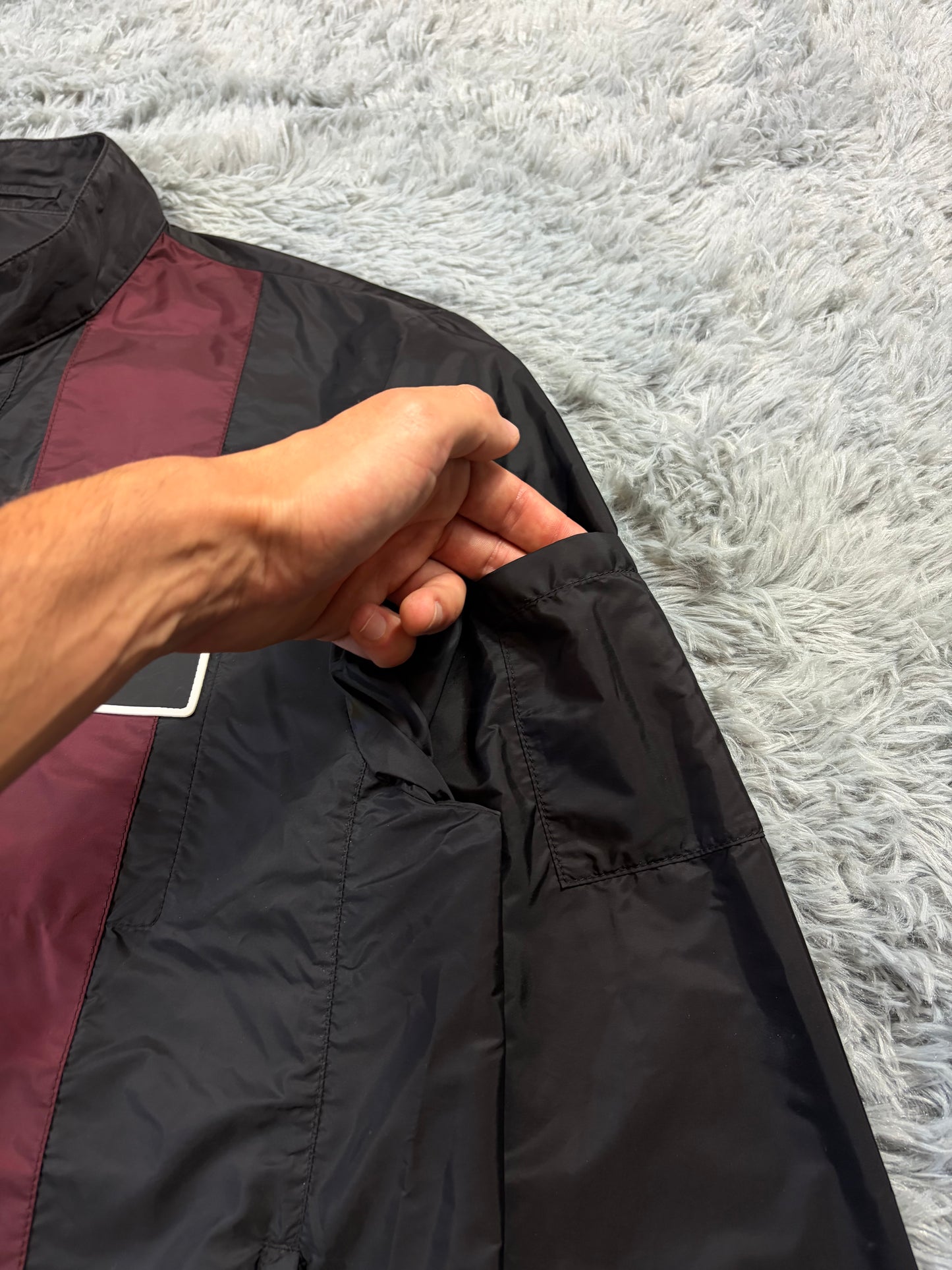Prada 2018 Rubber Race Logo Striped Nylon Pocket Jacket - IT52