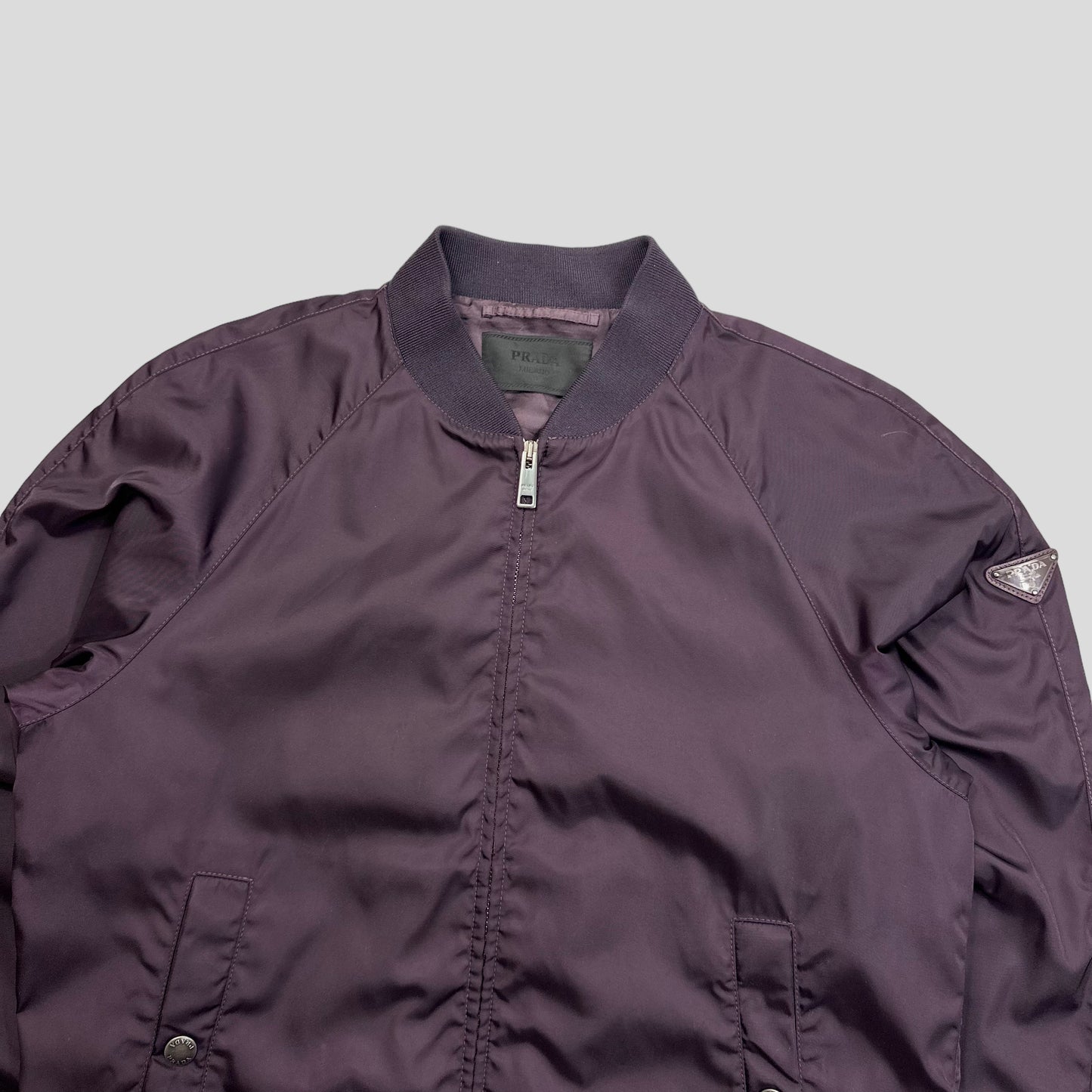 Prada Milano 2015 Metallic Purple Nylon Bomber Jacket - IT48