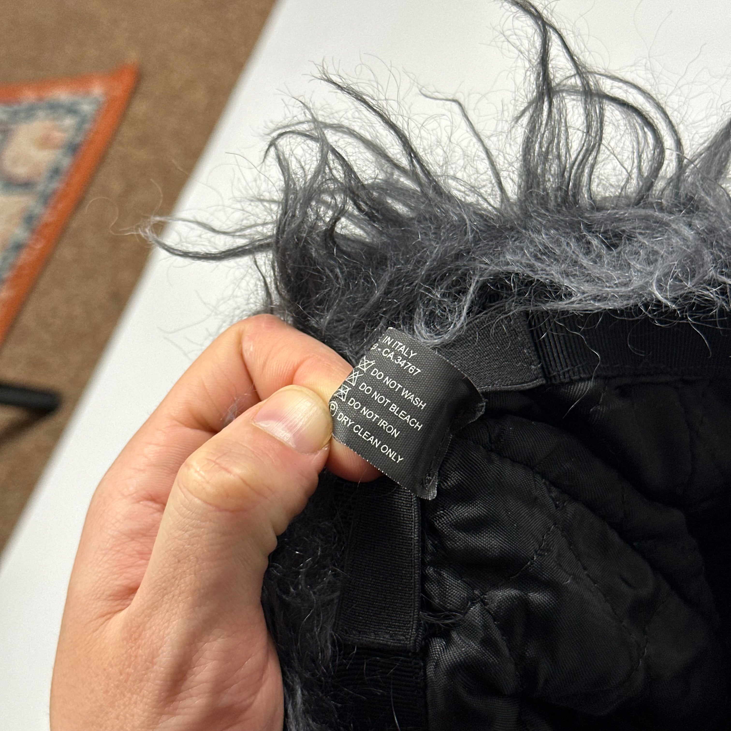 Prada Milano FW19 Mohair & Wool Triangle Logo Nylon Trapper Hat