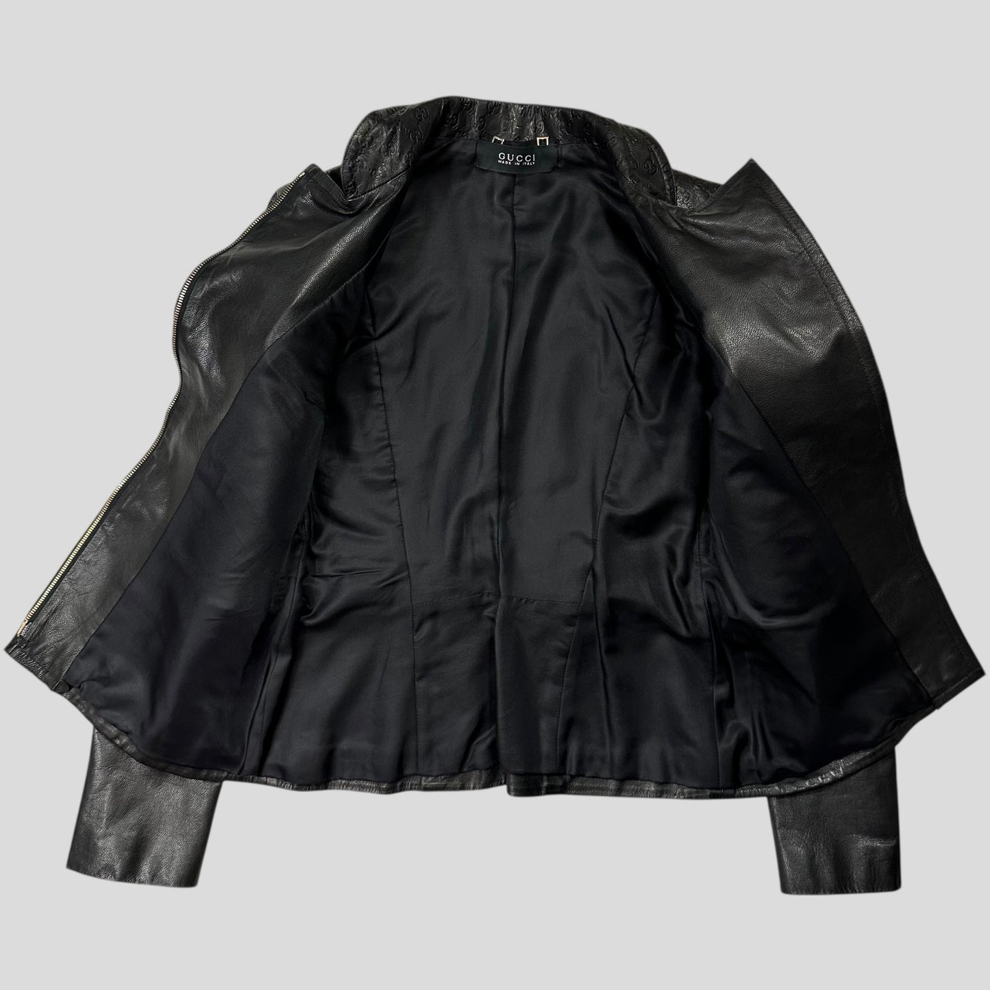 Gucci by Tom Ford 2003 GG Monogram Leather Belted Jacket - IT42