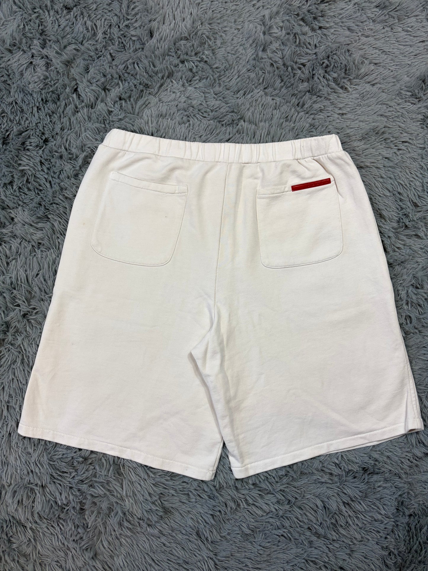Prada Sport 2010 Red Tab Baggy White Cotton Jogger Shorts - L