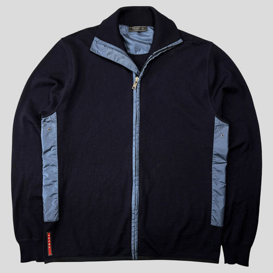 Prada Milano 2017 Nylon Panelled Red Tab Logo Knit Cardigan - IT52