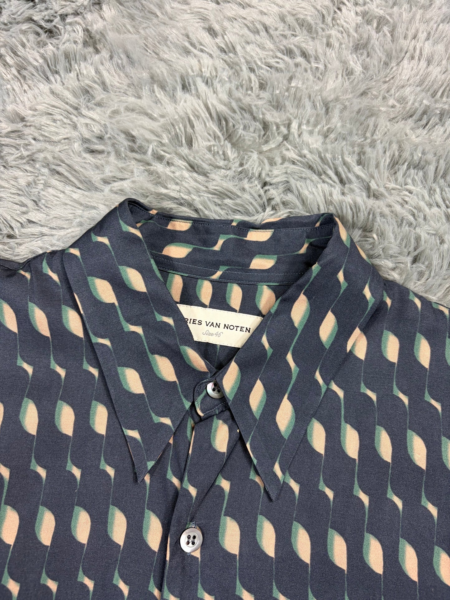 Dries Van Noten SS24 Satin Graphic Print Cuban Shirt - M
