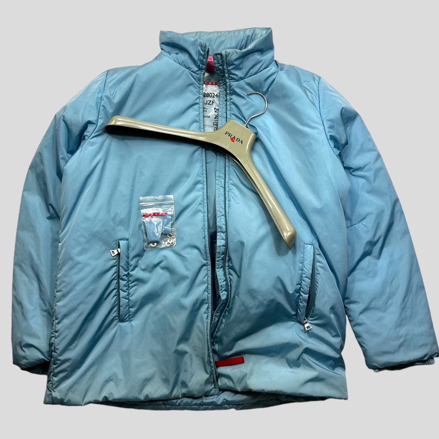 Prada Sport 2001 Baby Blue Stash Pocket Nylon Ski Puffer - IT48 (L)