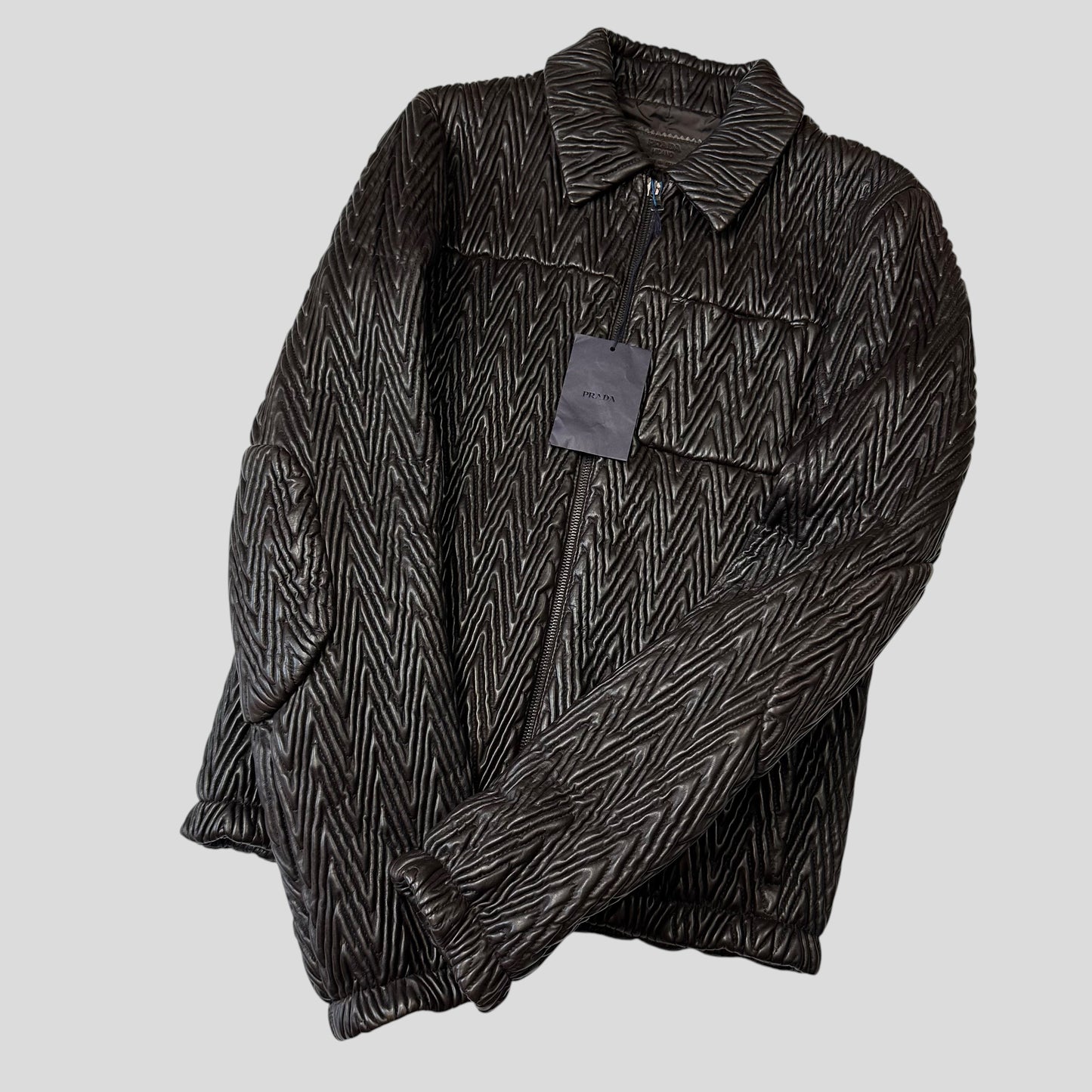 Prada Milano 2006 Runway 3D Ruched Leather Zigzag Jacket - IT48