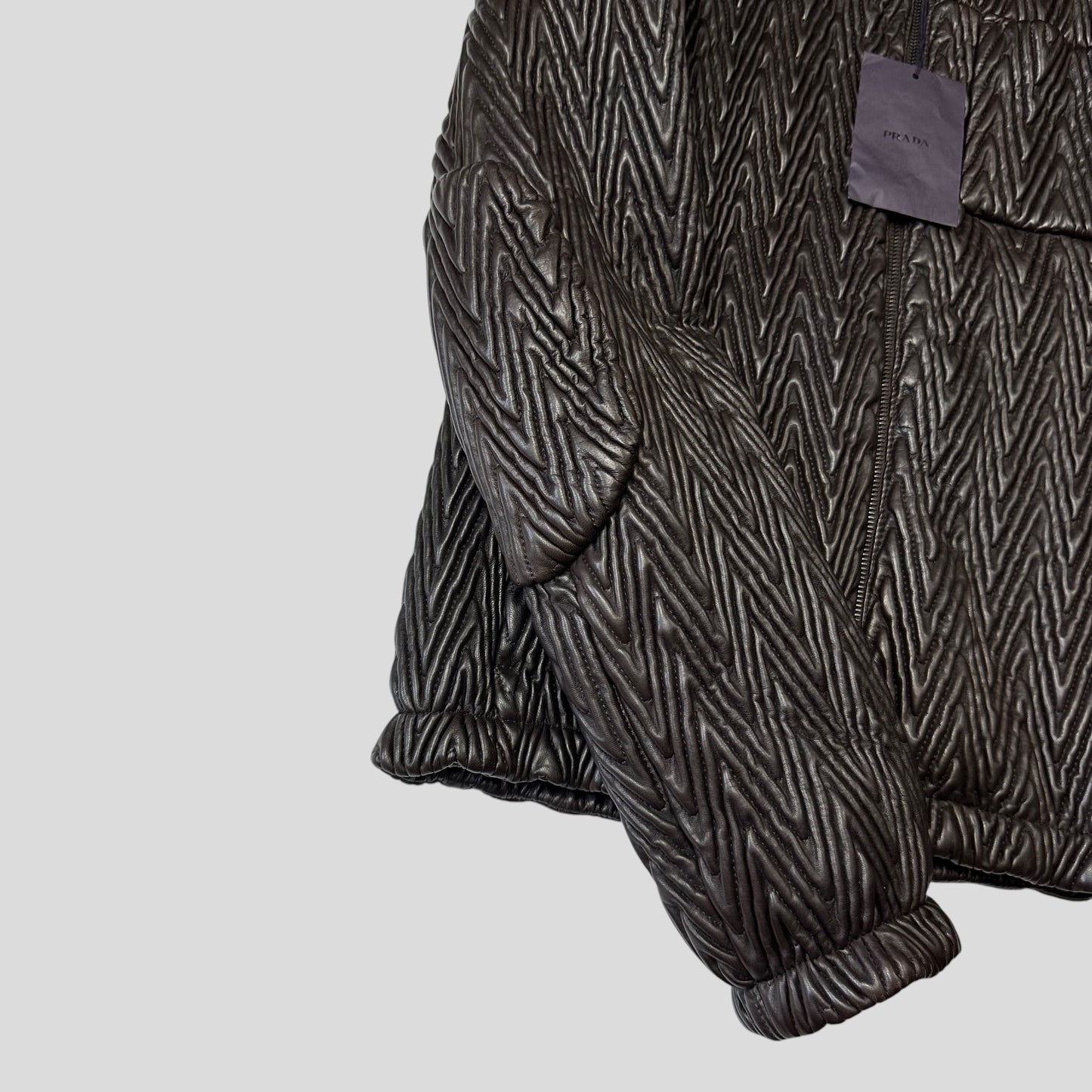 Prada Milano 2006 Runway 3D Ruched Leather Zigzag Jacket - IT48