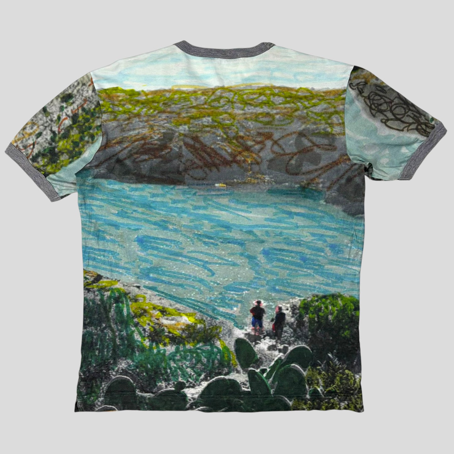 Dolce & Gabbana SS15 Idyllic Beach Watercolour Print Ringer T-shirt - M