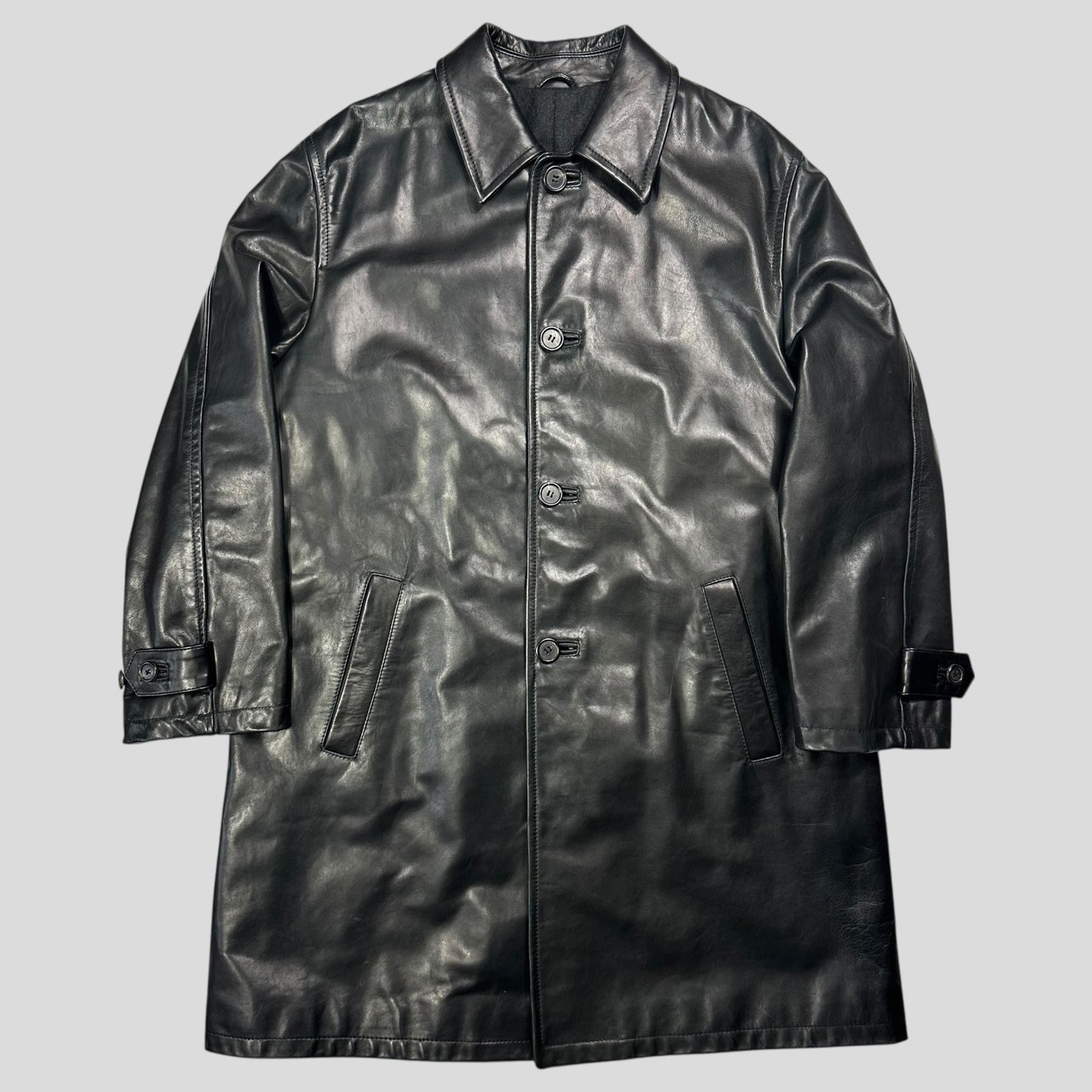 Prada Milano AW98 Wool Lined Gloss Leather Matrix Trench Coat - IT50