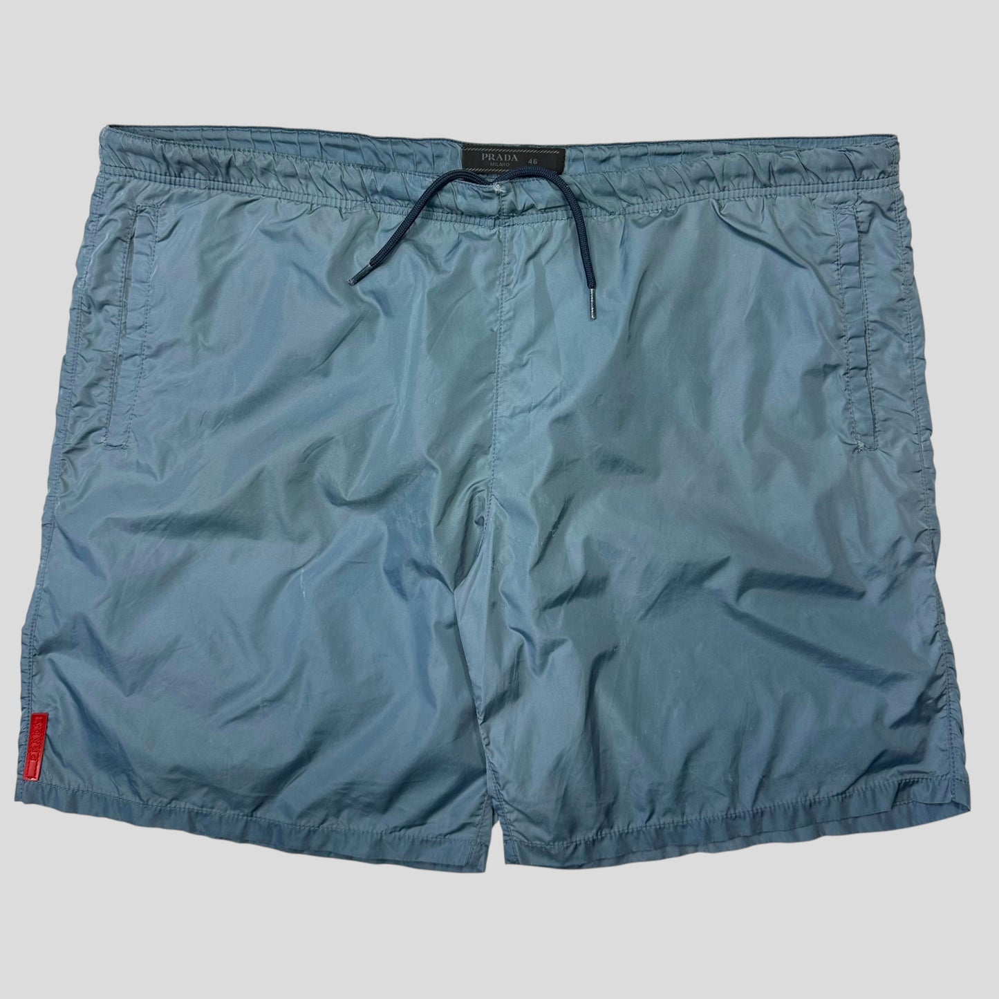 Prada 2014 Metallic Blue Red Tab Nylon Swim Shorts - M